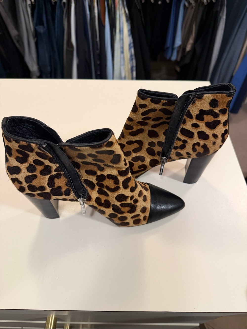 Donald J. Pliner Leopard Print Ankle Boots with Black Toe